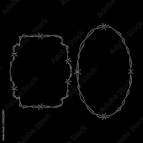 Barbed Wire Frame hand drawing vector isolated on black background.
