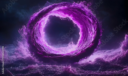 Vibrant Purple Wave Formation in Surreal Oceanic Landscape