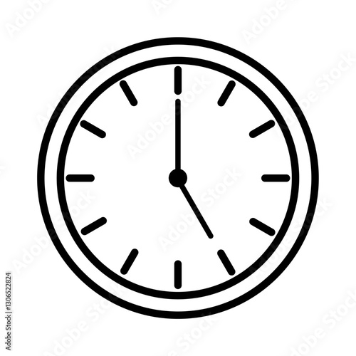 Minimalist Clock Time Icon, 5 O’Clock Icon