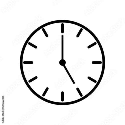 Minimalist Clock Time Icon, 5 O’Clock Icon