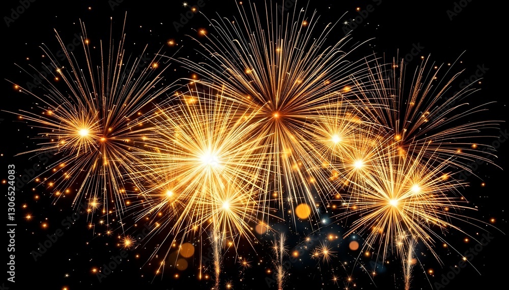 Naklejka premium Stunning golden fireworks, Night sky celebration