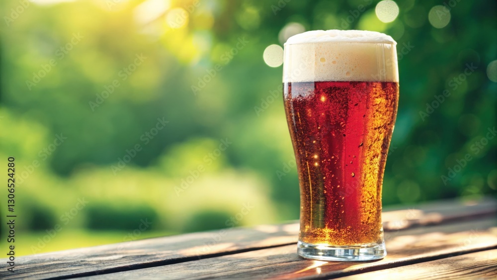 Refreshing Glass of Amber Beer in a Sunlit Garden Scene Refreshing Glass of Amber Beer in a Sunlit Garden Scene