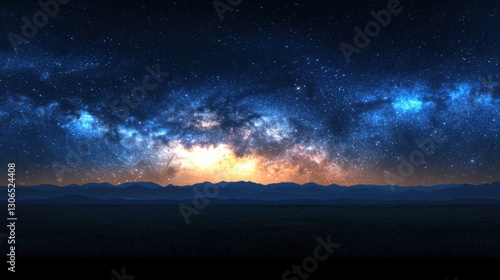 A breathtaking night sky filled with stars, showcasing a vibrant Milky Way galaxy against a dark backdrop, with a glowing horizon.