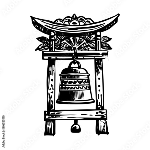 Vintage style illustration of asian ceremonial bell