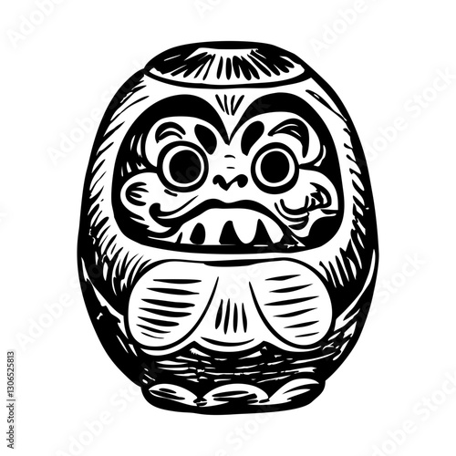 A vintage style illustration of daruma doll