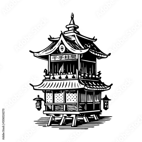 Bild auf Leinwand Gion matsuri building illustration in vintage style