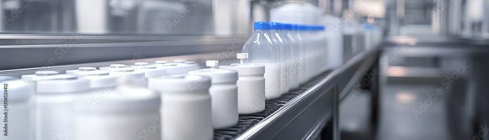 Bottles on a production line in a modern manufacturing facility. Bottles on a production line in a modern manufacturing facility.