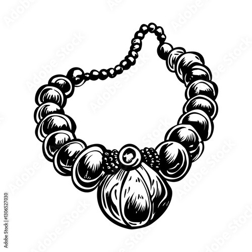 A vintage style illustration of a jade necklace