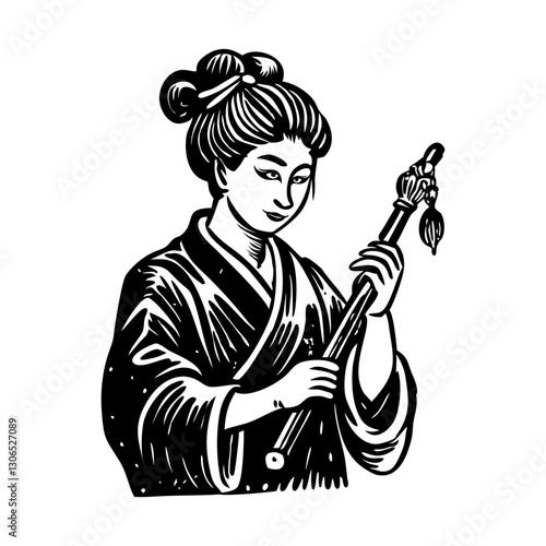 Vintage character illustration of a japanese artist