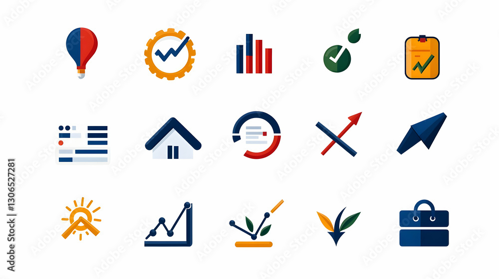 Colorful Icons Representing Business Growth and Development Themes Colorful Icons Representing Business Growth and Development Themes