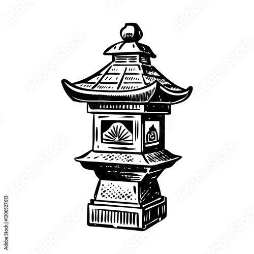 A vintage illustration of antique japanese lantern