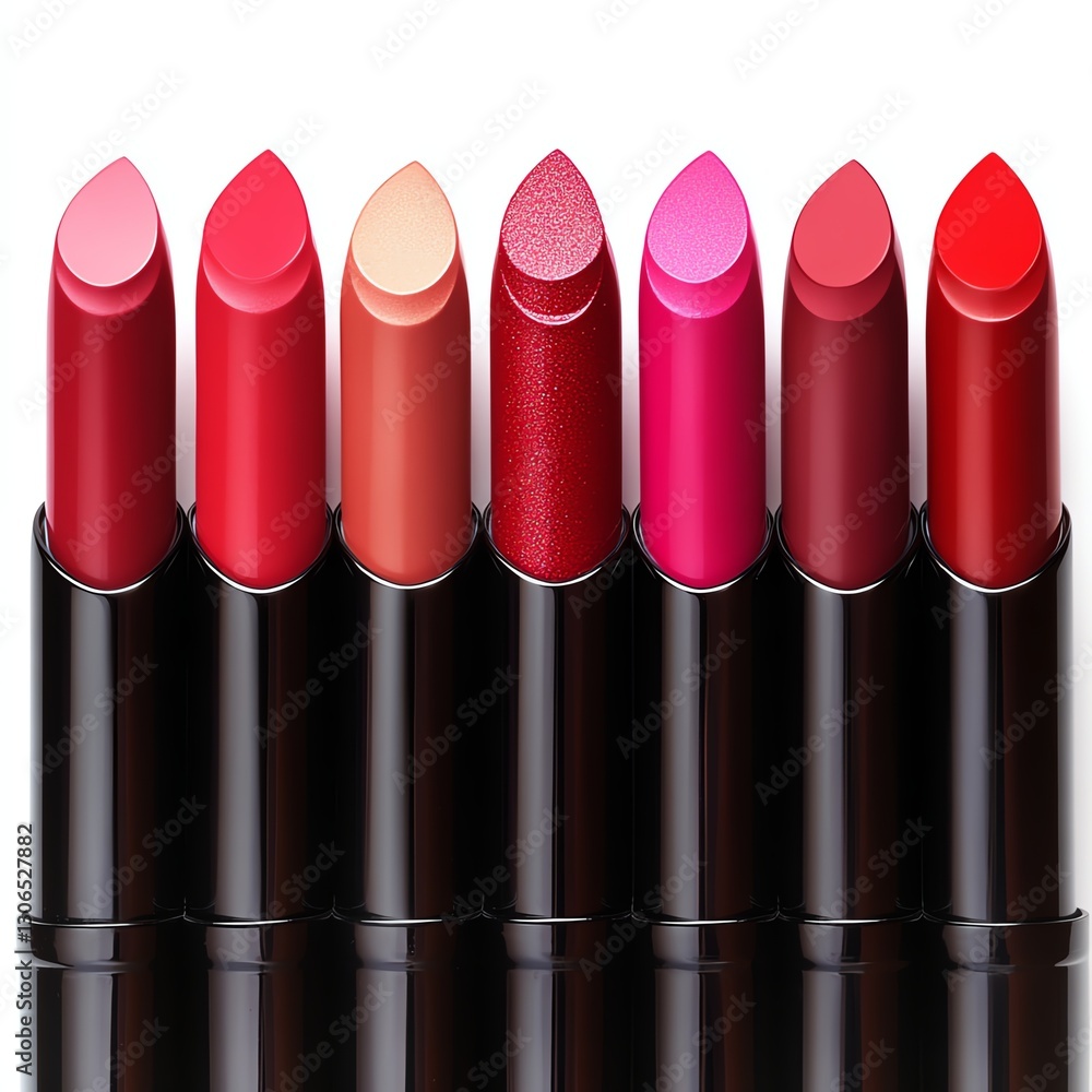 Colorful collection of lipstick shades arranged in a row, vibrant and enticing. Colorful collection of lipstick shades arranged in a row, vibrant and enticing.