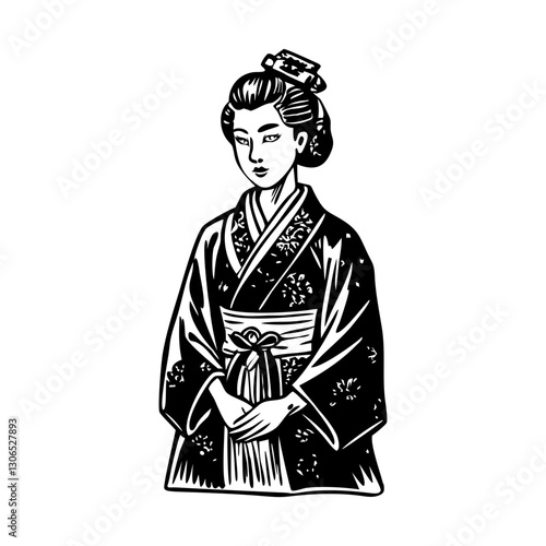 Vintage illustration of japanese kimono woman