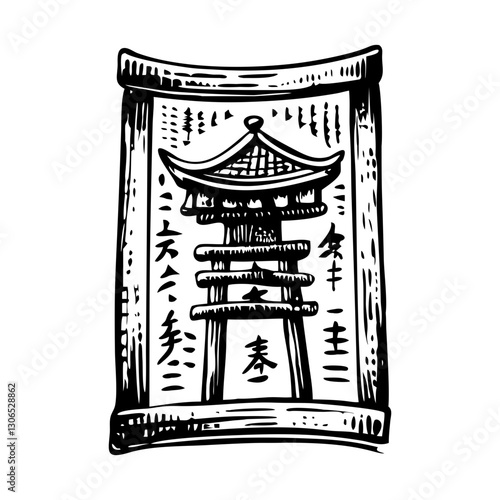 Vintage illustration of traditional japanese prayer tablet
