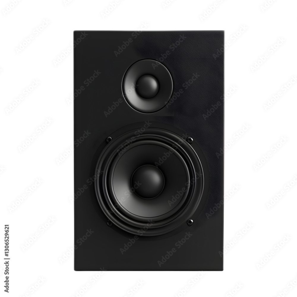 Black 3D Rendered Low Volume Speaker Isolated on White Background Black 3D Rendered Low Volume Speaker Isolated on White Background
