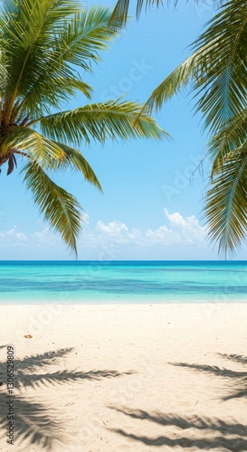 Fototapeta Naklejka Na Ścianę i Meble -  Virginia beach beautiful tropical beach with palm trees, coconut palms, and clear blue water under a sunny sky
