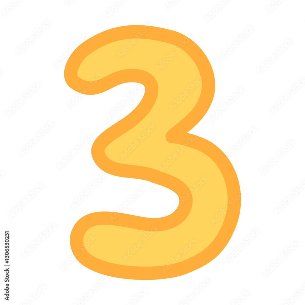 Cartoon Number 3, Playful Numeric Set, Kids Friendly Digits Cartoon Number 3, Playful Numeric Set, Kids Friendly Digits