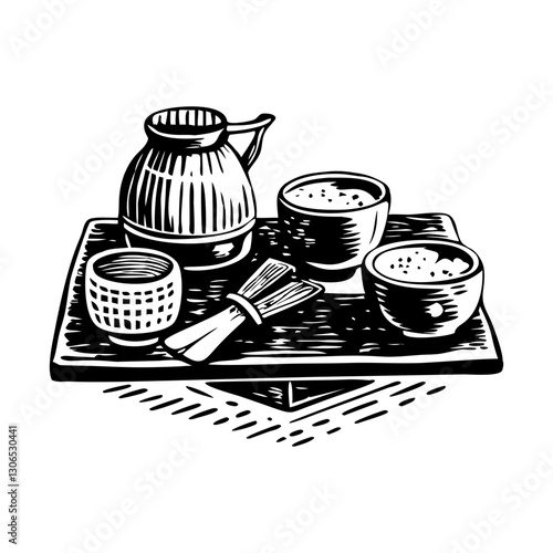 Tea ceremony edibles illustration in vintage style