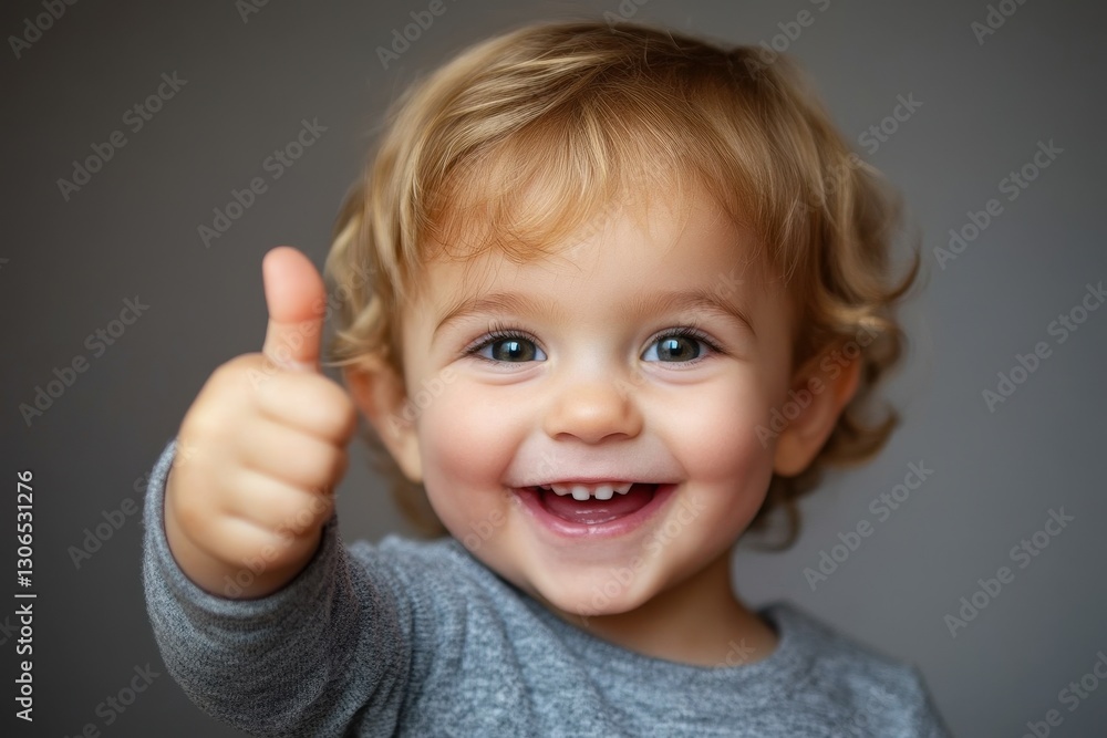 Adorable and excited toddler giving a thumbs up with a big smile Adorable and excited toddler giving a thumbs up with a big smile