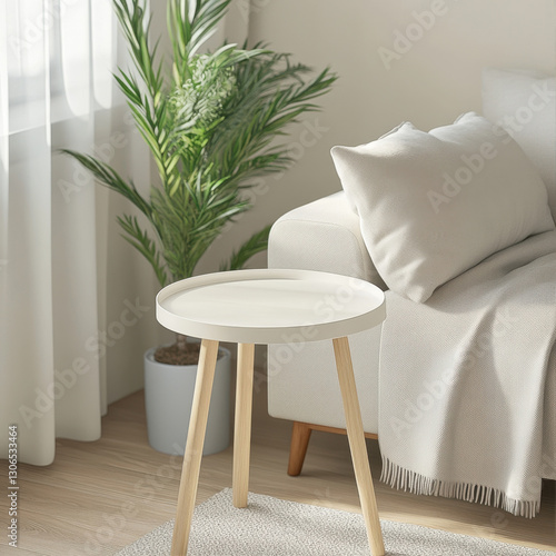 a small coffee table stands near the sofa in a minimalist style room
