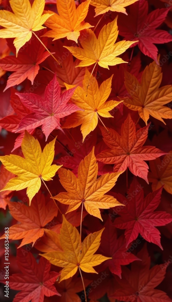 Maple leaves in various shades of autumnal hues, forming a natural pattern, yellow, crimson, season Maple leaves in various shades of autumnal hues, forming a natural pattern, yellow, crimson, season