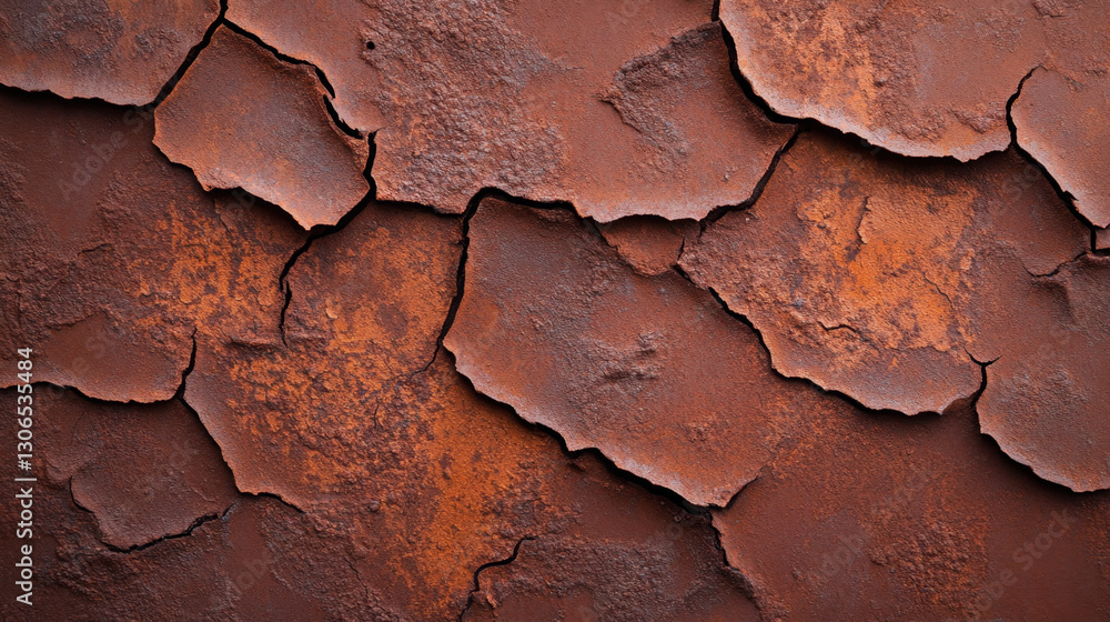 Rusty texture with cracked surface, showcasing deep orange and brown hues. peeling layers create rugged, weathered appearance, perfect for backgrounds or artistic projects Rusty texture with cracked surface, showcasing deep orange and brown hues. peeling layers create rugged, weathered appearance, perfect for backgrounds or artistic projects