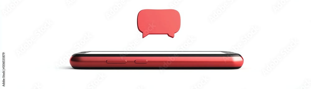 Red smartphone with a chat bubble on a white isolated background. Red smartphone with a chat bubble on a white isolated background.