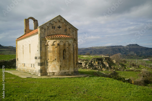 old church in the mountains, Romanesque church of San Lorenzo. Rebeccu, Bonorva, SS, Sardinia. Italy