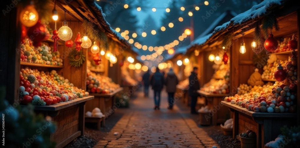 Twinkling lights illuminate festive stalls, overflowing with handcrafted gifts , rustic, festive Twinkling lights illuminate festive stalls, overflowing with handcrafted gifts , rustic, festive