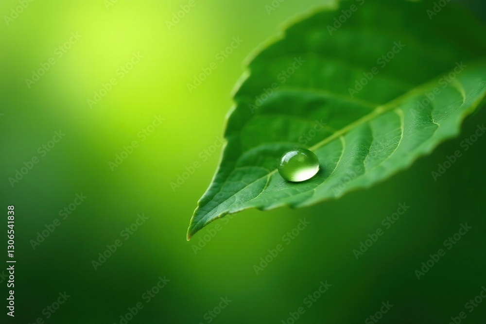 Leaf with a single droplet suspended in mid-air serenity, green, peaceful Leaf with a single droplet suspended in mid-air serenity, green, peaceful