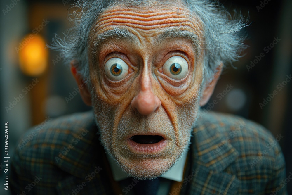 An elderly gentleman with an expression of shock or surprise An elderly gentleman with an expression of shock or surprise