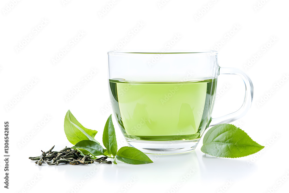 Glass cup of Green tea isolated on white background Glass cup of Green tea isolated on white background