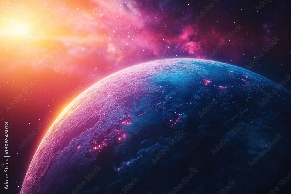 Fototapeta premium A picture of a planet with a bright sun in the background, suitable for use in space-themed designs or as a symbol of hope and positivity