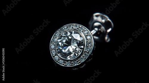 A diamond earring set with a sparkling centerpiece, displayed against a black background