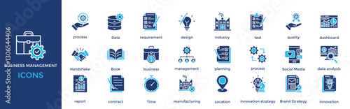 business management icon set. with icon process, Data, requirement, design, industry