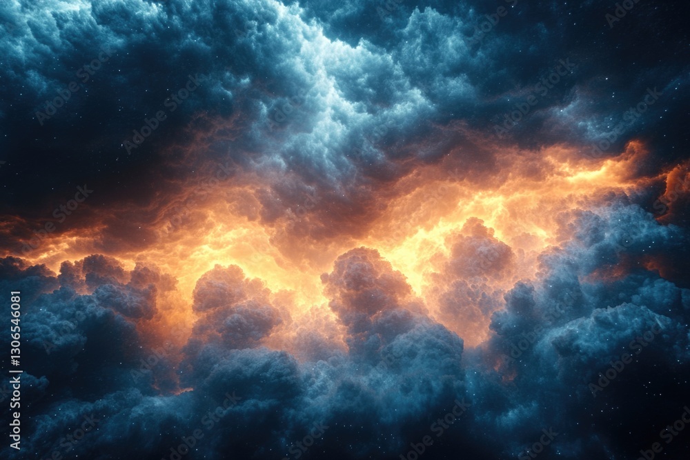 Fototapeta premium A cloudy sky with orange and blue hues