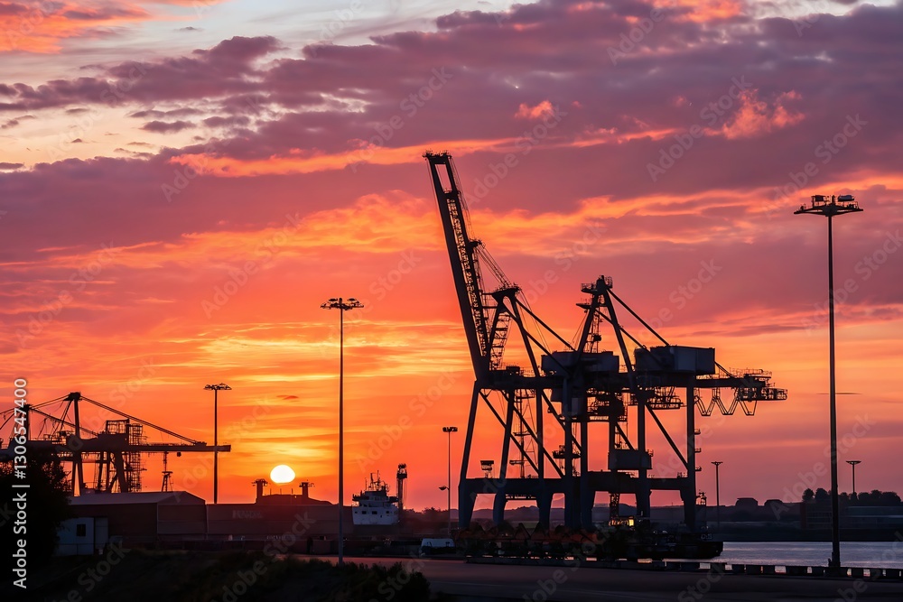 Gorgeous port machinery silhouette at sunset Gorgeous port machinery silhouette at sunset