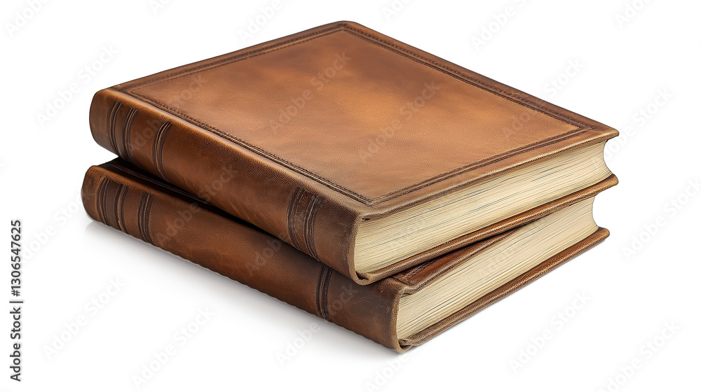 Two brown leather-bound book isolated on a white background Two brown leather-bound book isolated on a white background