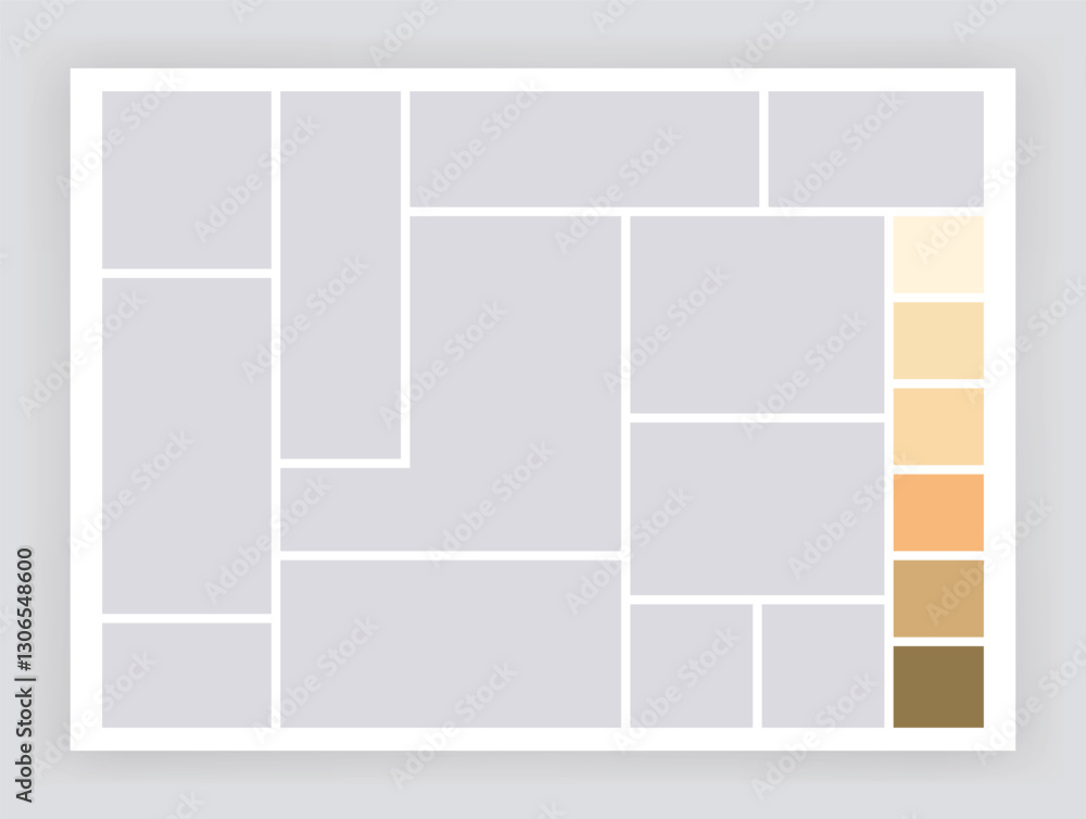Photo collage template. Album brandboard, set portfolio images. Mood board background. Mosaic picture frame. Gallery banner. Vector illustration