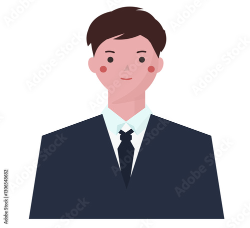 スーツを着た爽やか笑顔の若い男性。就職活動をする大学生。新入生。ベクターイラスト