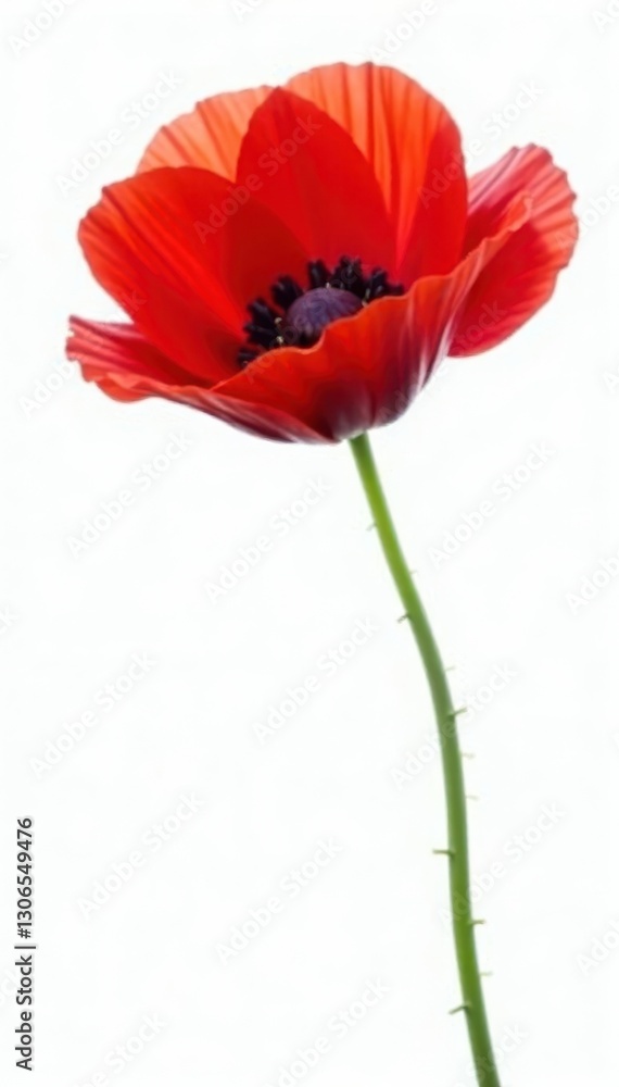 Obraz premium Single red poppy against pure white, showcasing intricate details, floral design, flower, red