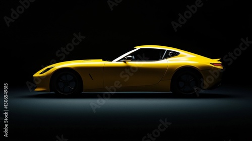 Wallpaper Mural Brandless Yellow Sports Car Side Profile Low Angle Shot with Dramatic Lighting Against a Dark Background Torontodigital.ca
