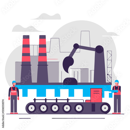 Title: Factory concept illustration portraying industrial production and manufacturing processes  
