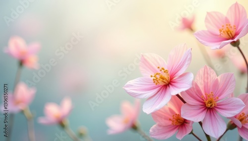 Subtle pastel flower hues, blurred edges, peaceful watercolor effect, spring, watercolor flowers