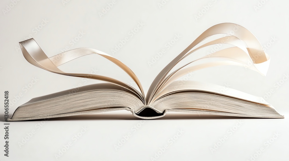 Open book with flowing ribbons on a white isolate background. Open book with flowing ribbons on a white isolate background.