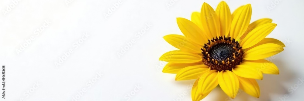Obraz premium Simple yet striking sunflower against a bright white surface, detail, flora, texture