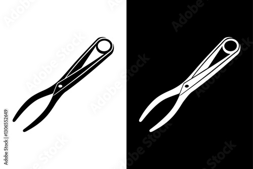 Minimalist Tweezers Silhouette Vector Icon – Black and White Background.