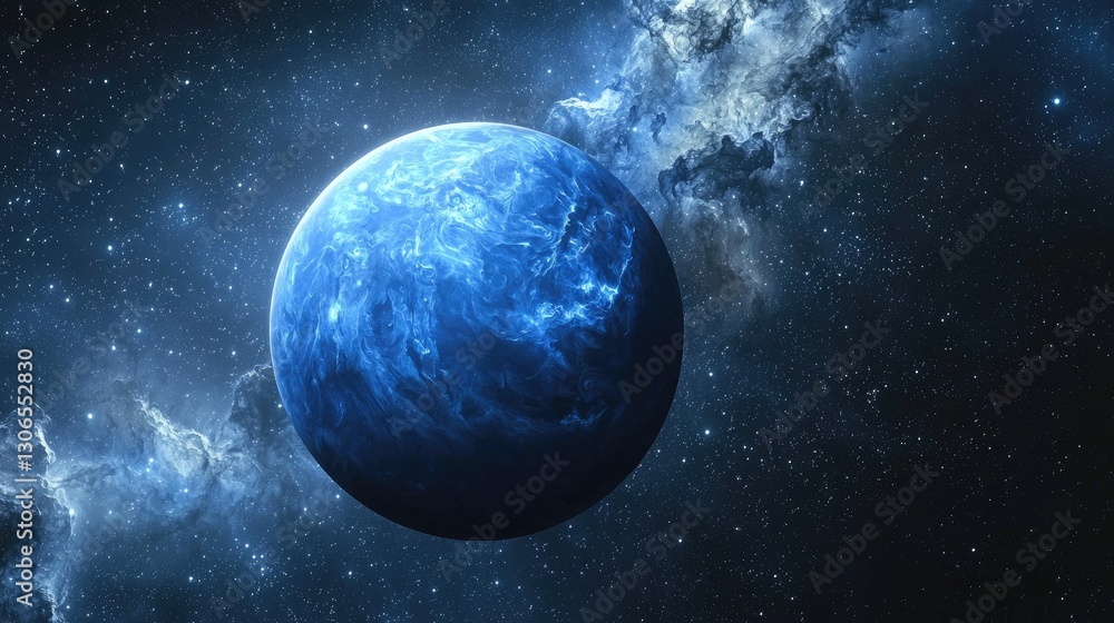 Obraz premium a picture of the planet Neptune. Stars and galactic energy in the background.