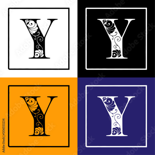 Latter Y Design. Floral Typography. Vintage Typography. Monogram Design. Floral Monogram Typography. Vintage Decorative Alphabet. Luxury Alphabet Collection. Type Design. Intricate Letter Art Design