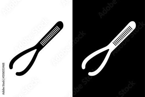 Minimalist Tweezers Silhouette Vector Icon – Black and White Background.